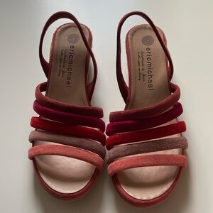 New! Eric Michael Elva Espadrilles Suede Red Multi Sandal Spain Women size 37